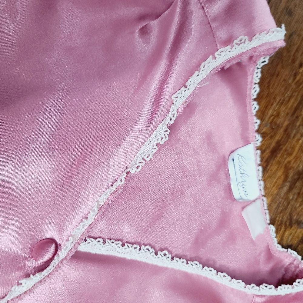 Vintage 90s Barbiecore Pink Lace Trim Sateen Pajama Top - Picture 12 of 16